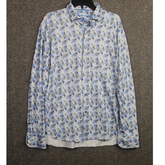 Visconti Black Shirt Mens Large Blue Geometric Long Sleeve Polyamide Psychedelic - Picture 1 of 7